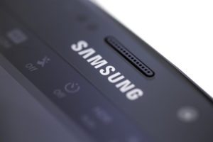 Closeup of a Samsung phone.