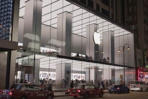 Street view of an Apple store.