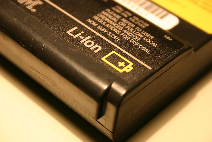 Close-up of a Li-ion battery.