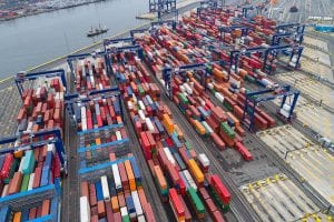 Cargo containers at a port in New Jersey.