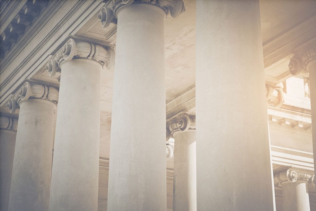 Detail view of courthouse pillars.