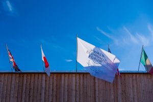 Flags outside at the 2019 World Economic Forum.