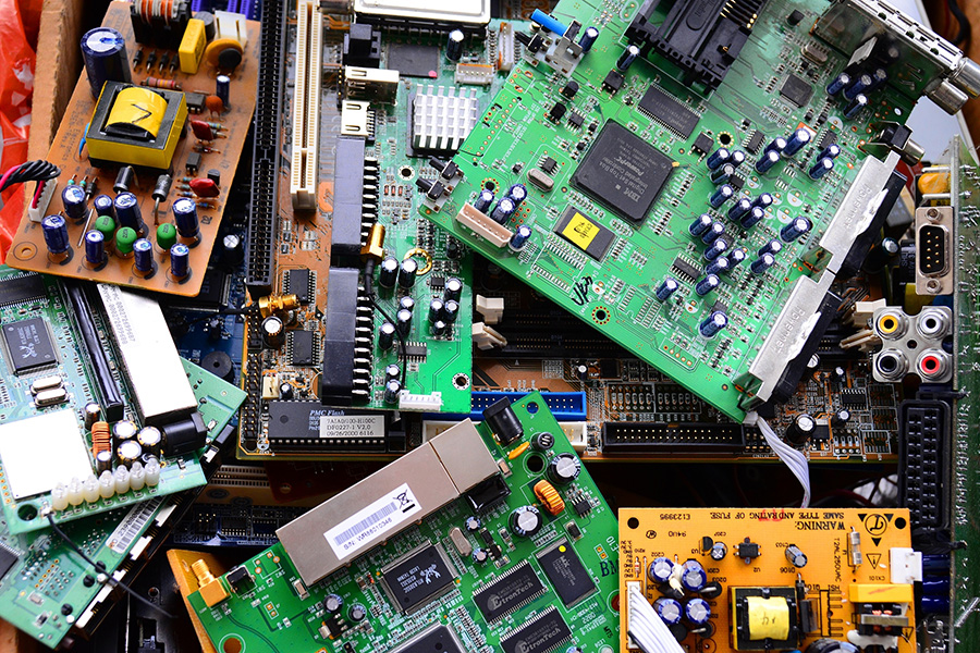 Circuit boards gathered for recycling. 