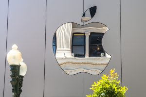 Apple logo on the company's headquarters in California.