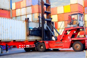 Loading cargo at a logistics hub.