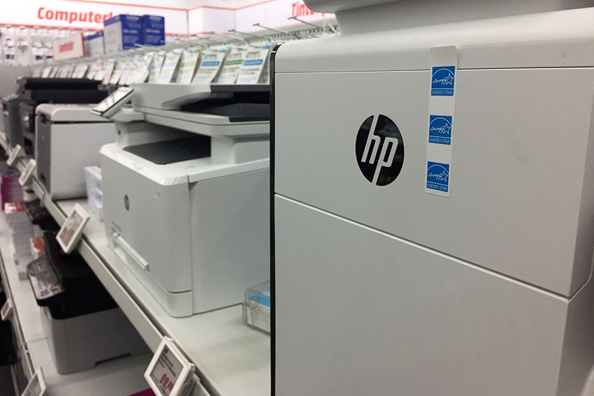 HP printer in an electronics store.