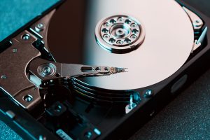 Closeup of a used hard drive.