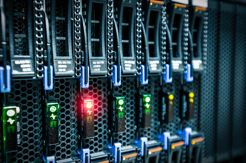Closeup of a server rack.