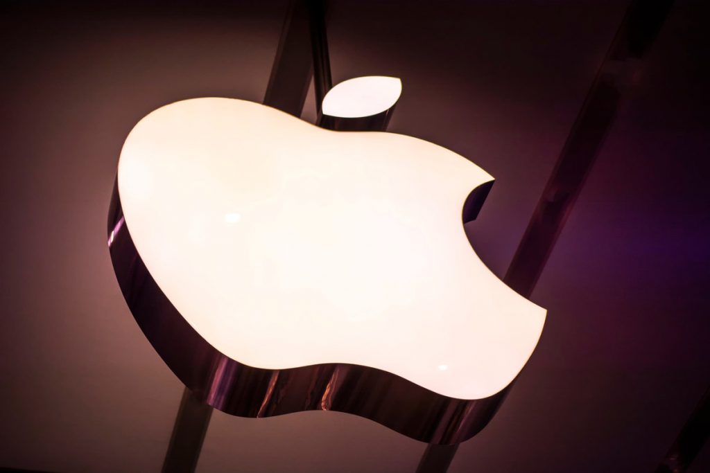 Closeup of Apple company logo.