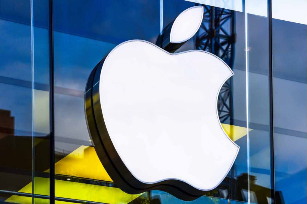 Apple logo outside a company store.