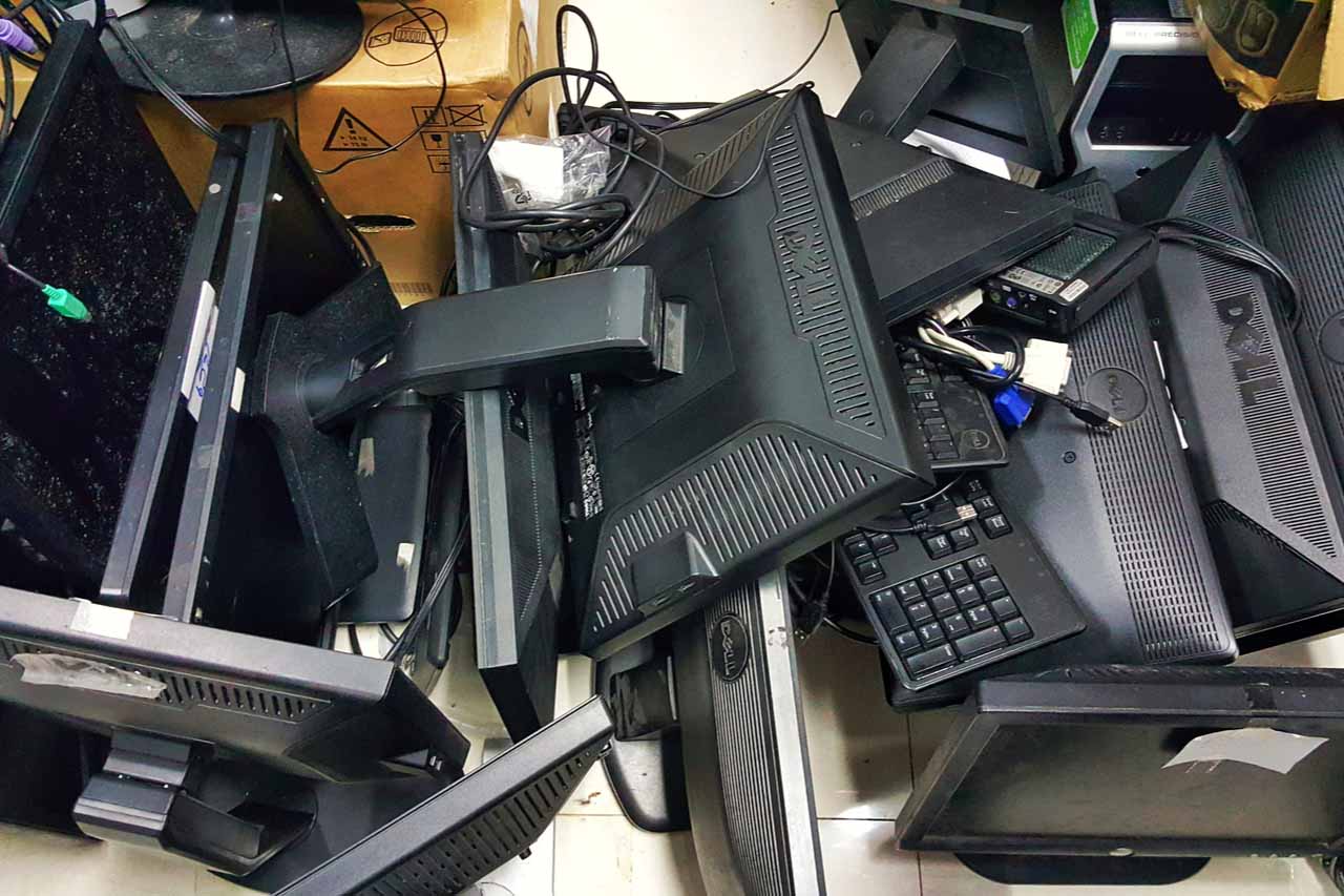 Monitors collected for recycling.