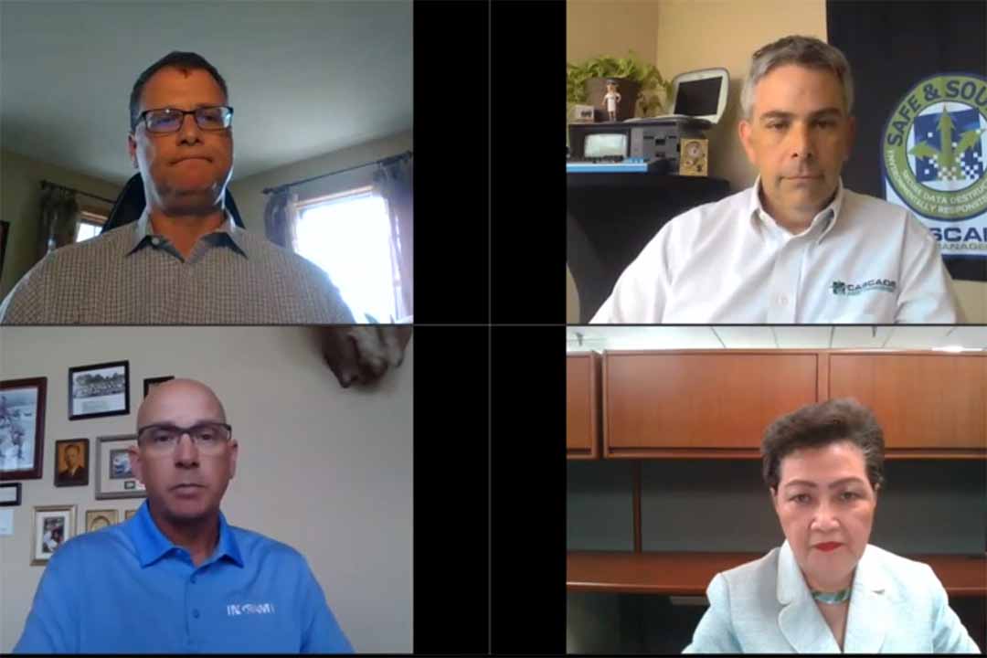 Clockwise from upper left: Joseph Harford of Reclamere moderated a July 23 webinar that featured Neil Peters-Michaud of Cascade Asset Management, Jade Lee of Supply-Chain Services and Brent Berry of Ingram Micro.