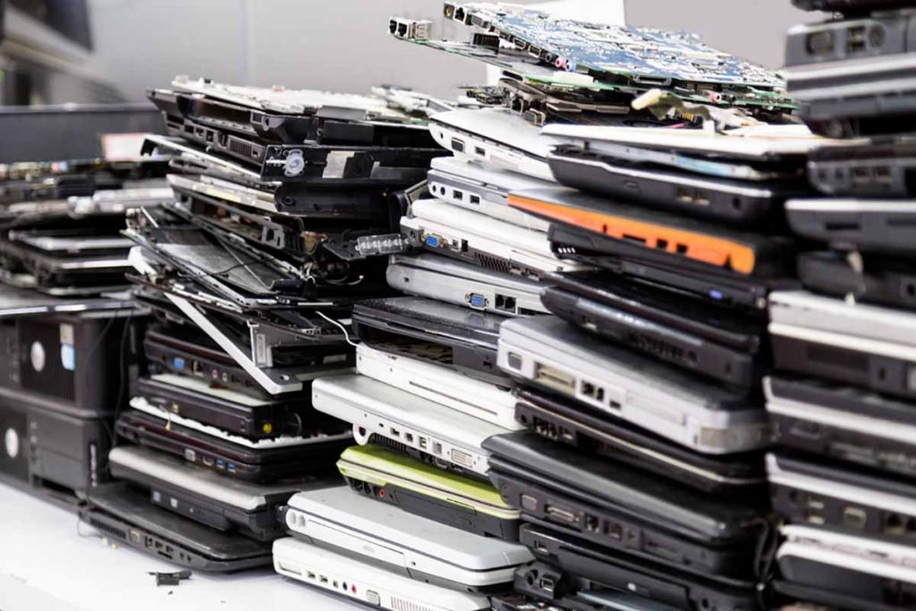 Laptops gathered for repair or recycling.