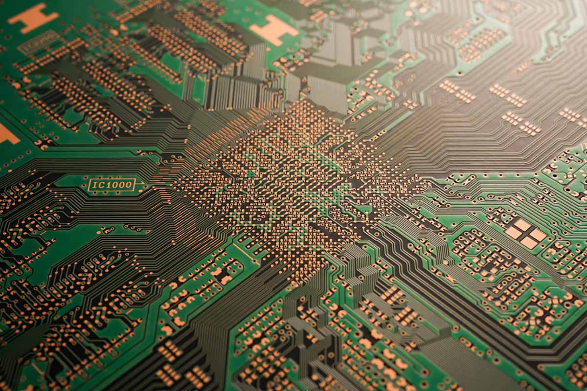 Closeup of a circuit board with copper.