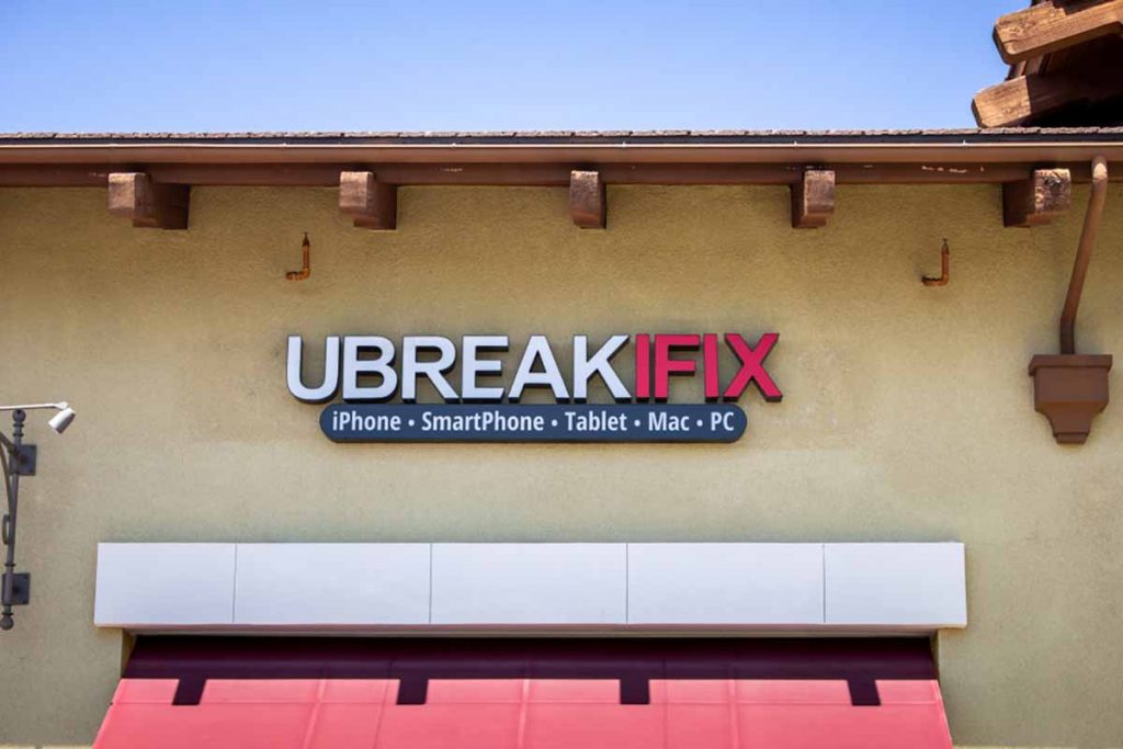 The sign of a UBreakIFix location in California.