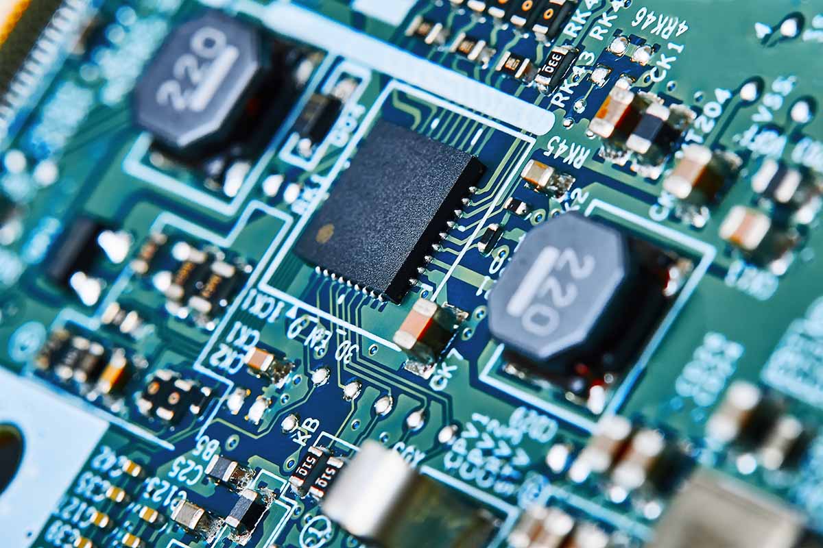 Closeup of electronic circuitboard.