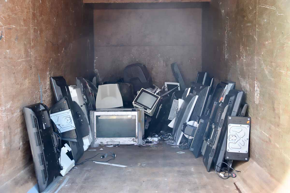 Monitors and televisions collected for recycling.