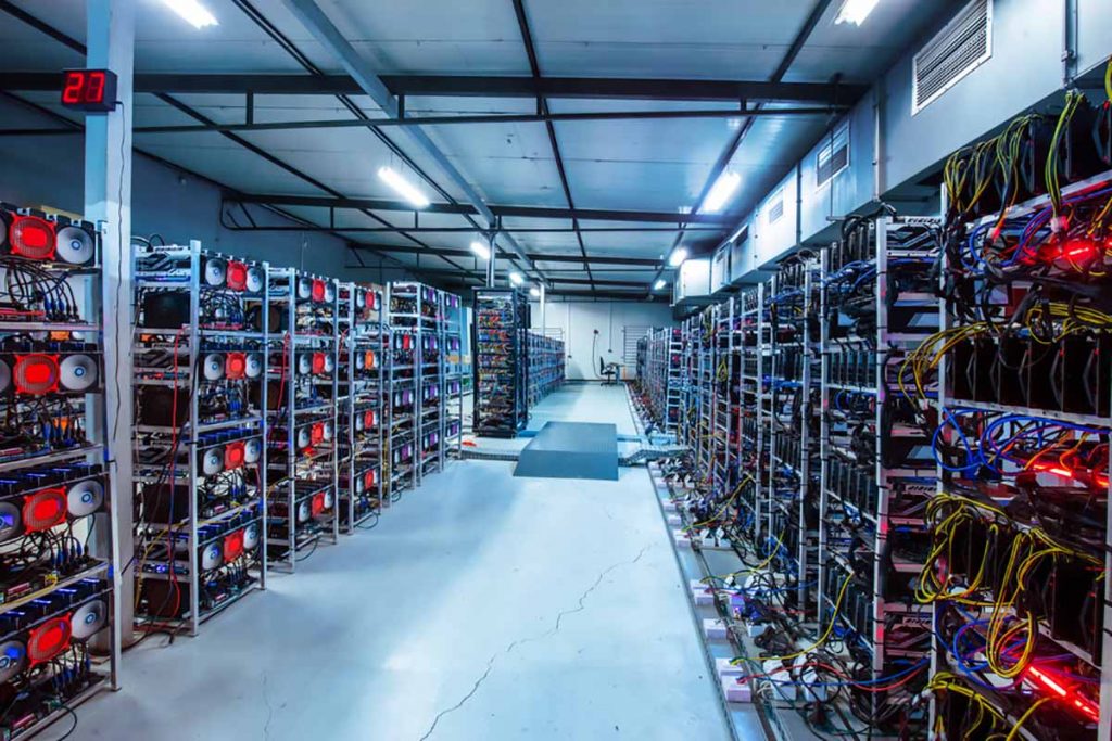 Bitcoin and crypto mining room.