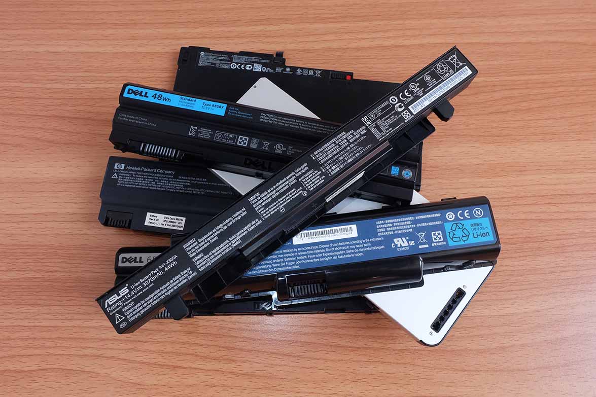 Laptop batteries for recycling.