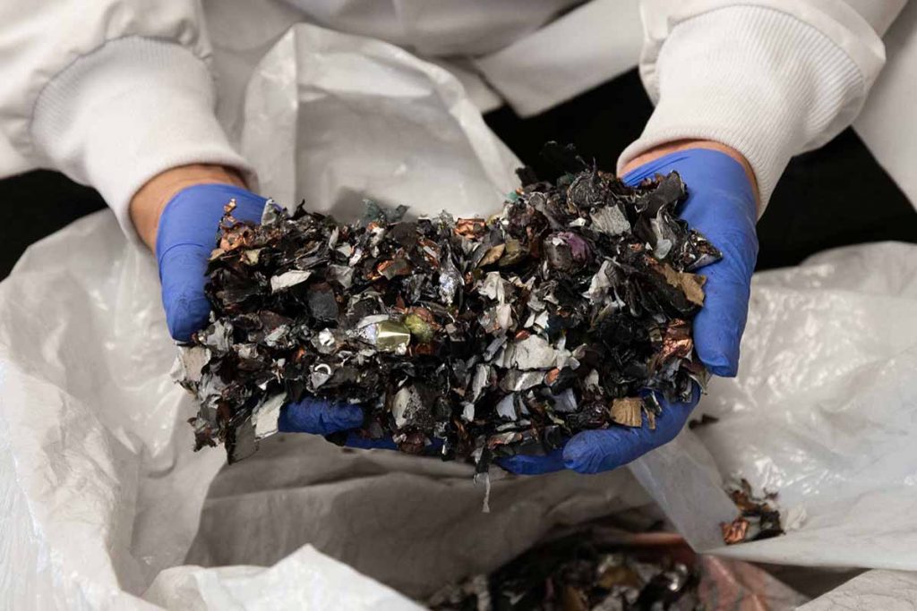 Mechanically shredded batteries at the Princeton NuEnergy facility