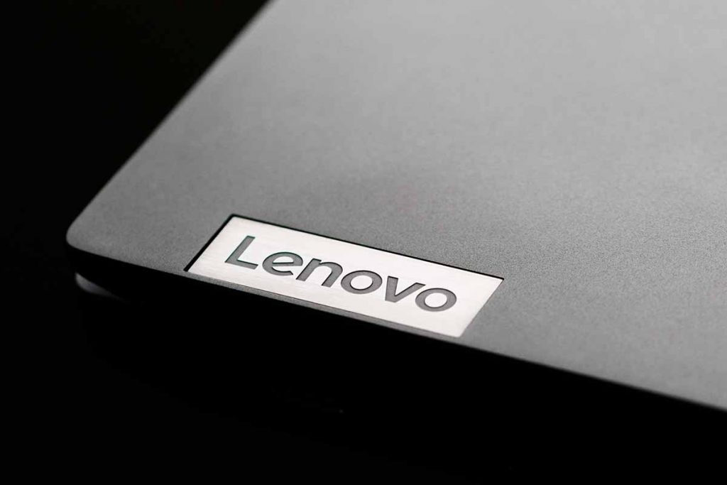 Lenovo laptop with focus on brand name.