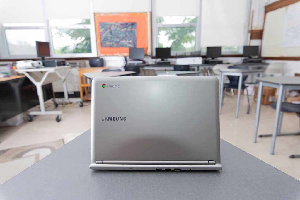 Chromebook in a classroom setting.