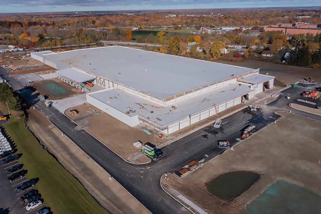 Aerial view of Li-Cycle's Rochester hub under construction.