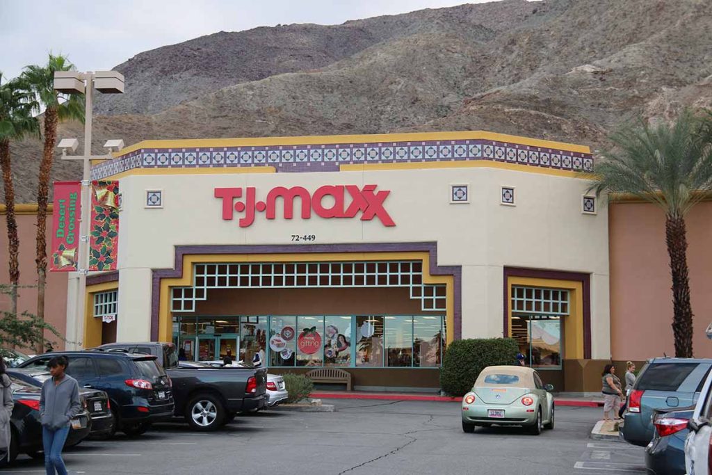 TJ Maxx store exterior and parking lot in Palm Desert, Calif.