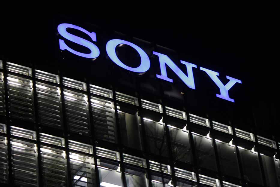 Sony sign on building exterior.