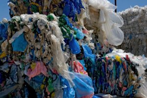 Plastic bags baled for recycling