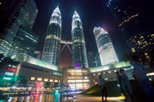 Street in Kuala Lumpur, Malaysia at night.