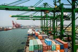 Shipping containers at a port in Mumbai, India.