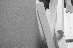 Polystyrene blocks gathered for recycling.