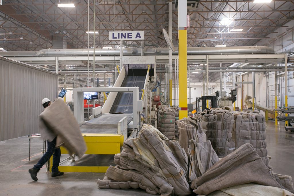 Inside the Aquafil carpet recycling facility.