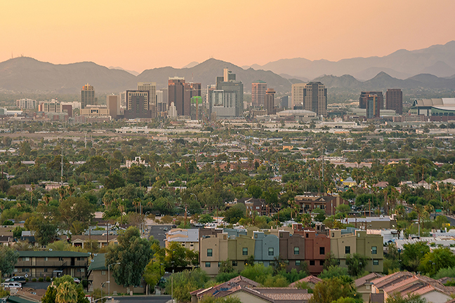 Phoenix skyline at sunset.