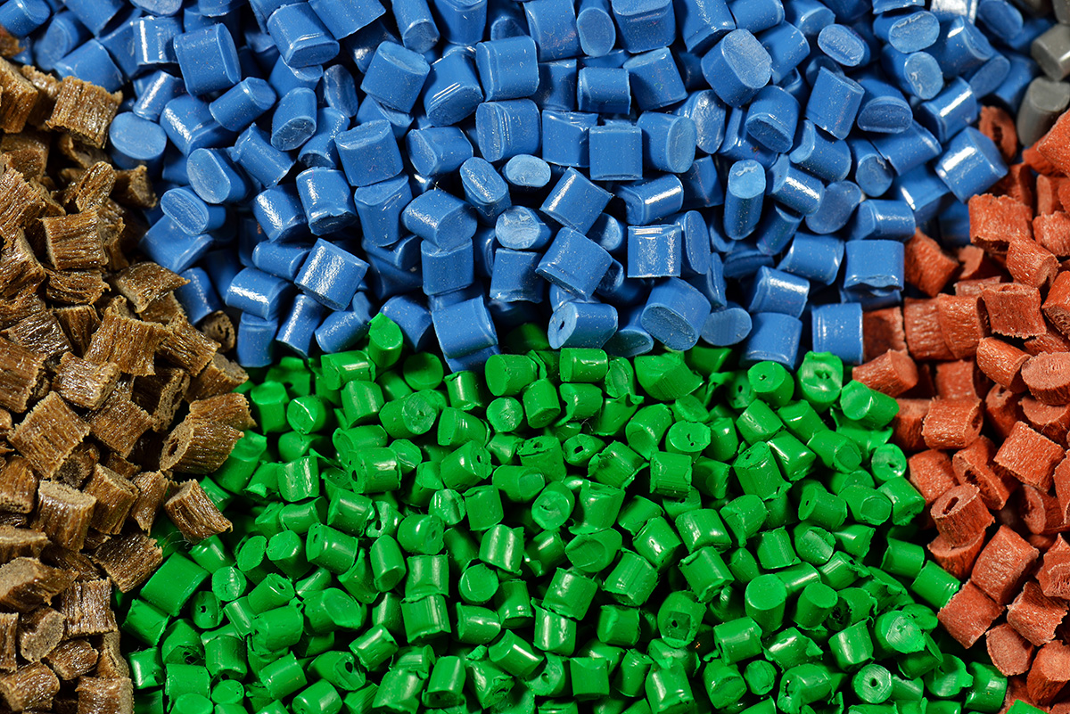 Close-up of plastic resins in different colors.