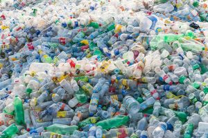 Pile of plastic bottles for recycling.