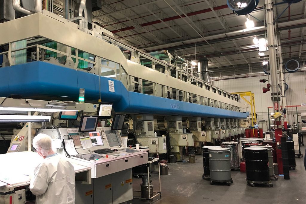 Label printing press in action.
