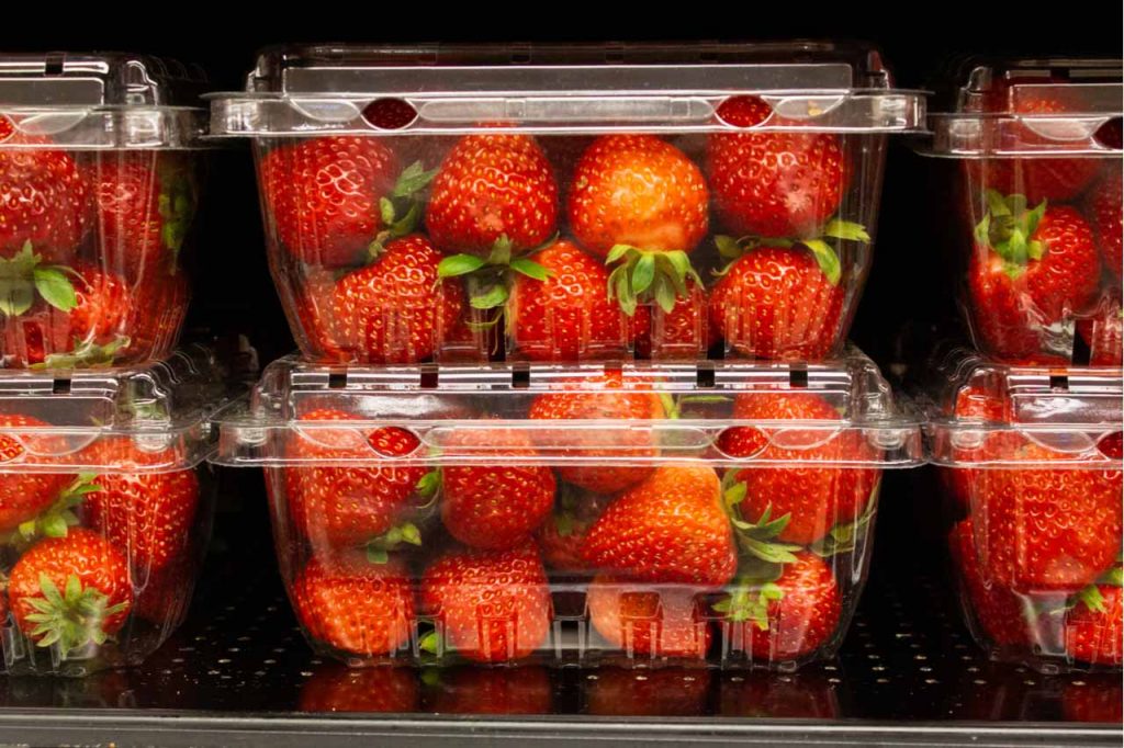 Strawberries in plastic packaging.