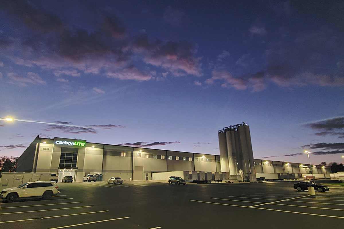 CarbonLite's Reading, Pa. facility exterior at night.