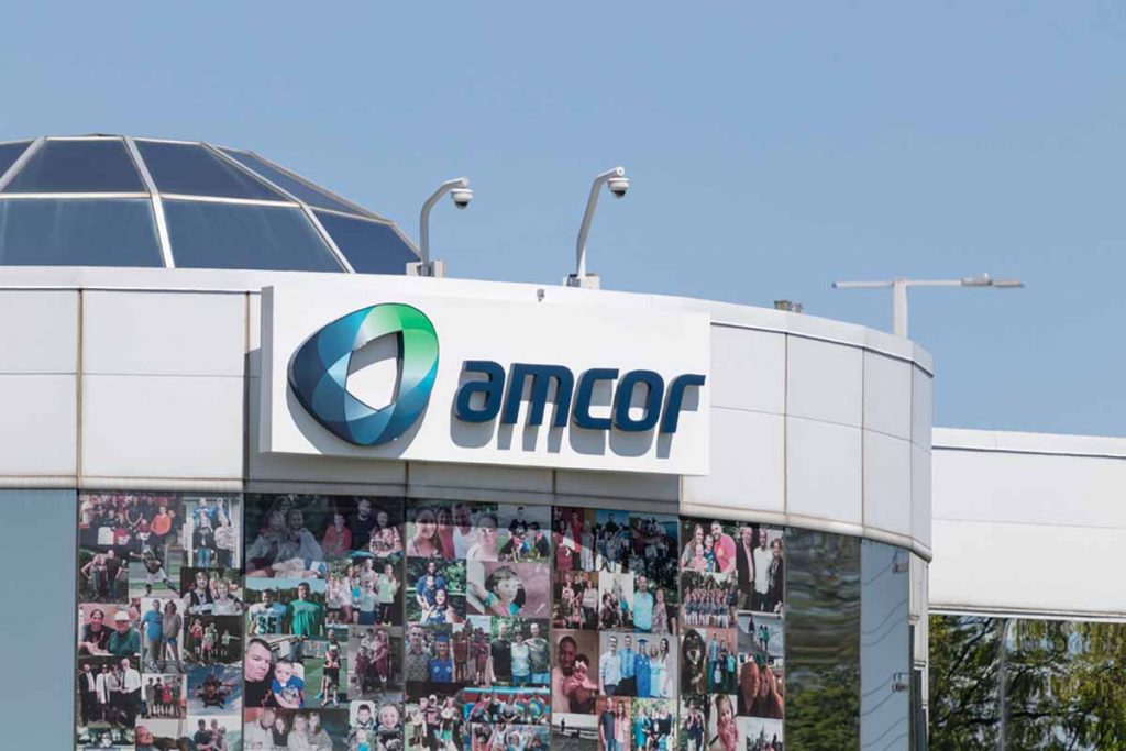 Amcor sign on a company building.