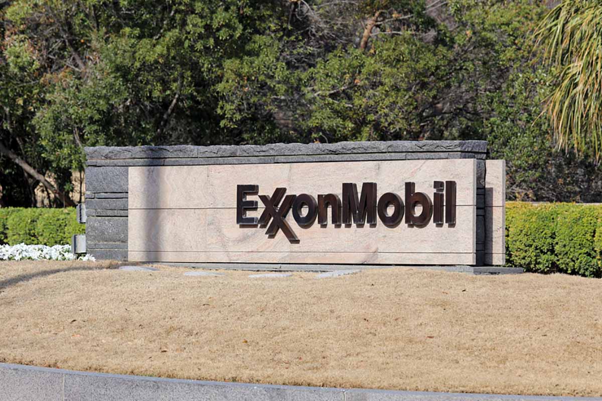 Exxon Mobil corporate sign and landscaping.