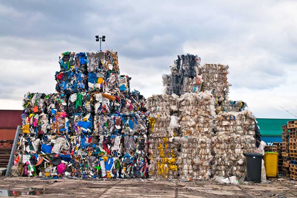 Bales of plastic for recycling.