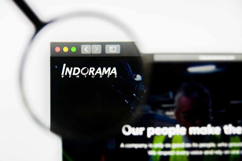 View of Indorama company website with magnifying glass.