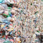 Baled plastics for recycling.