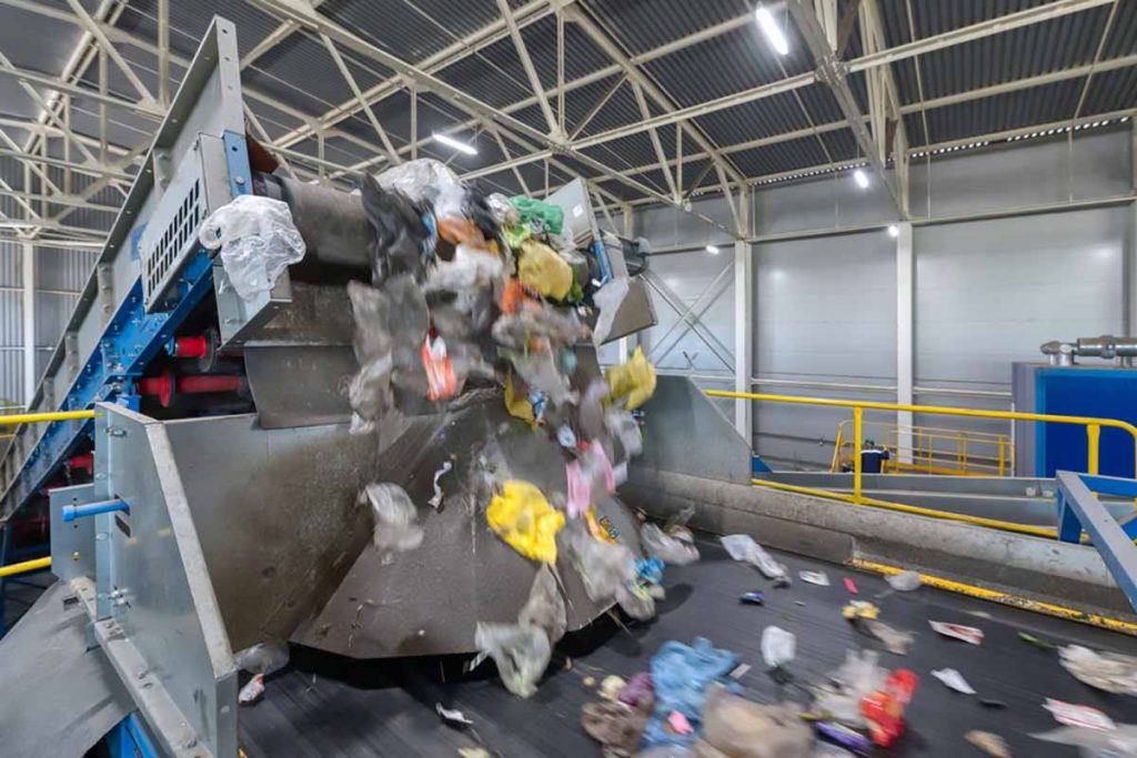 Conveyor inside a recycling facility.