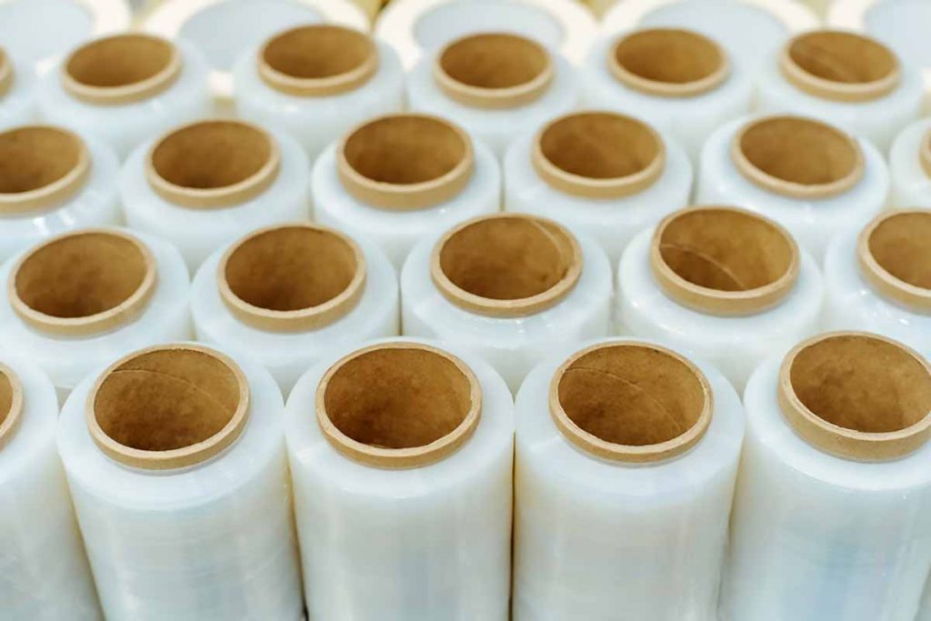 Stretch film on rolls at the manufacturer.
