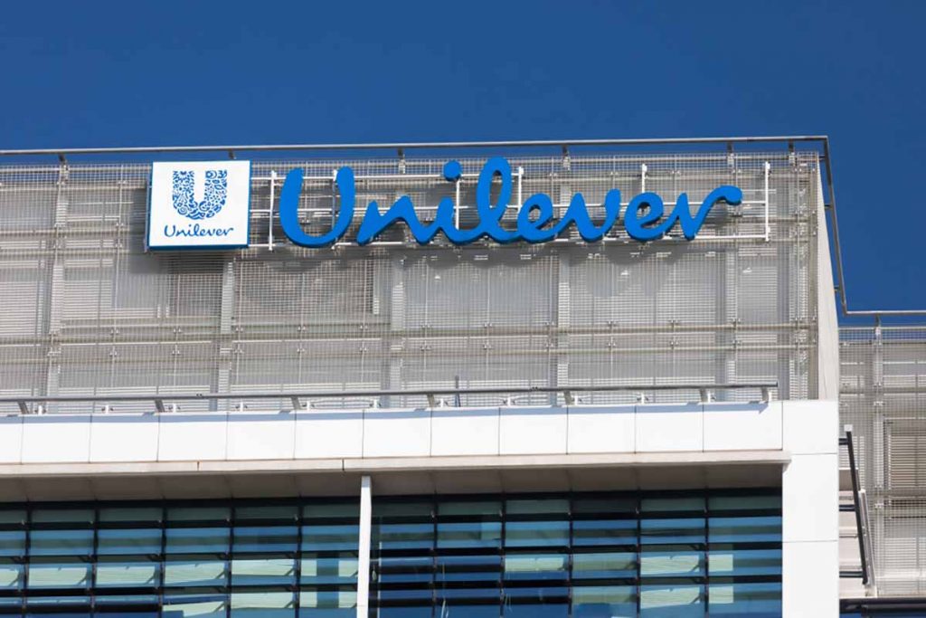 Unilever company logo on building in Warsaw, Poland.