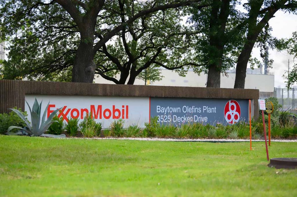 ExxonMobil sign at facility in Texas.
