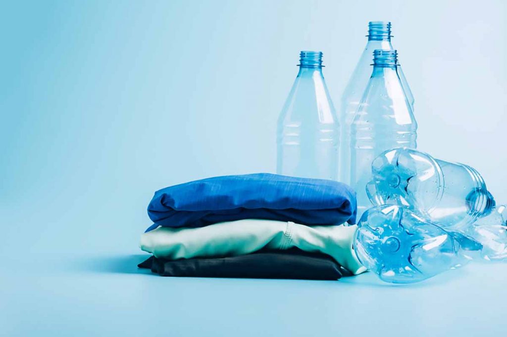 Polyester fabrics with PET bottles for recycling.